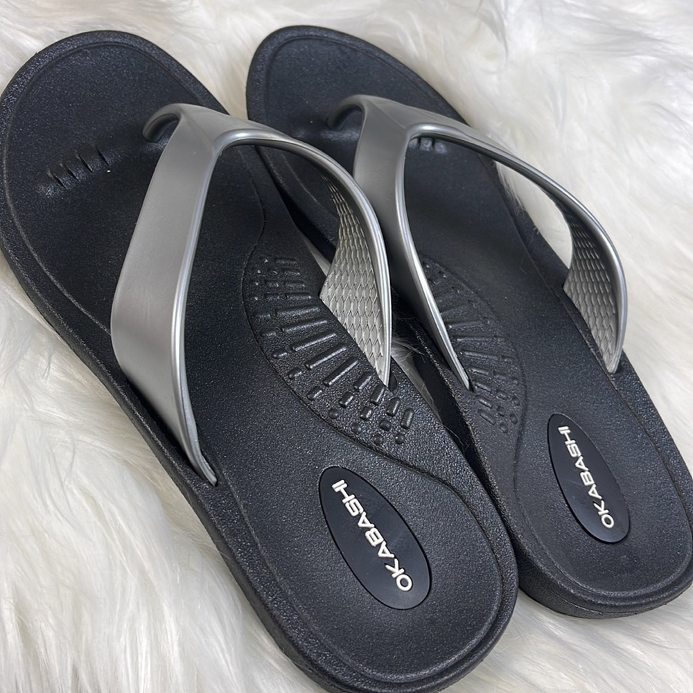 Okabashi Sandals women gray black medium size to 7 - Picture 3 of 7
